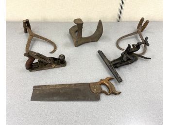 Antique Tools Including Iron Shoe Form And Rare Vise