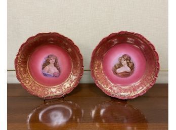 Pair Antique Bavarian Cabinet Plates