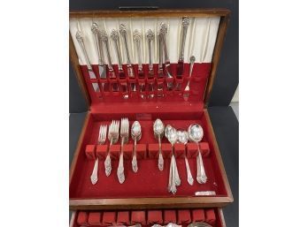 Partial Set Silver Plate Flatware With Silver Box