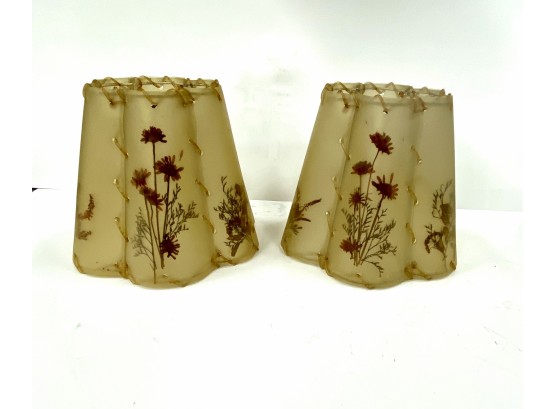 Pair Vintage Van Briggle Style Pressed Flower Lamp Shades