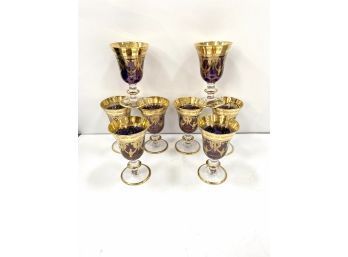 8 SC LINE GOBLETS MADE IN ITALY PURPLE AMETHYST GOLD OVERLAY