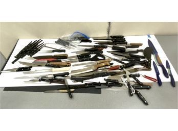 Large Collection Kitchen Knives Including Chinese Butcher  Flint XXX Carbon  Koch Messer Etc