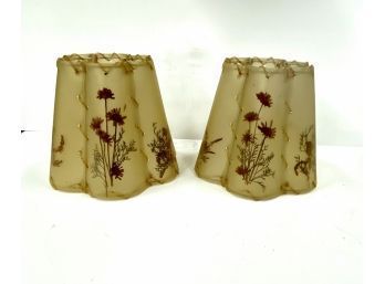 Pair Vintage Van Briggle Style Pressed Flower Lamp Shades