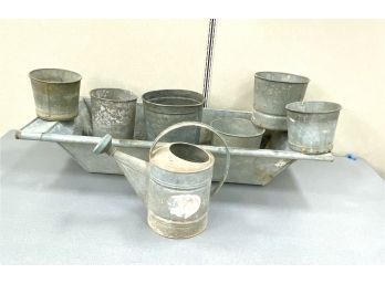Metal Tin Items Including Wash Basin Tub And Containers And Watering Can