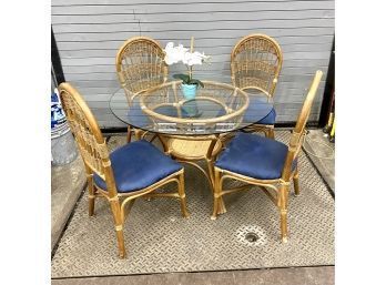 Vintage Wicker Rattan Bistro Set Table And Four Chairs