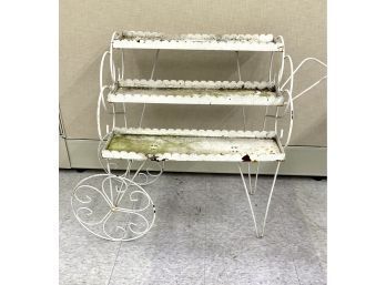 Vintage Metal Plant Stand Flower Cart With Wheels