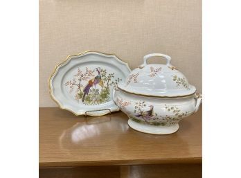 Italian Hand Painted Covered Tureen And Underplate