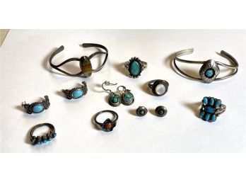 Vintage  Silver Jewelry Including Native American And Southwestern Style