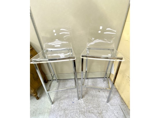 Pair Lucite Acrylic Bar Stools Chairs Kimanee Orren Ellis Style
