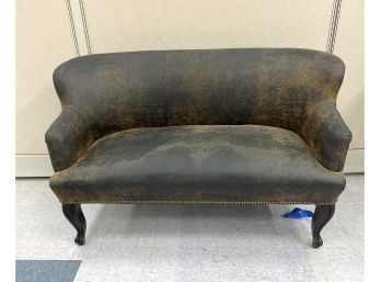 Antique Victorian Style Leather 49 Settee With Nail Head Trim