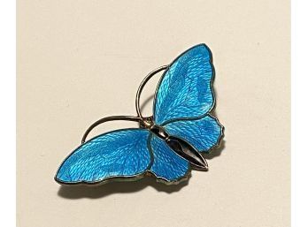 Norwegian Sterling Silver Blue Enamel Butterfly Brooch Aksel Holmsen