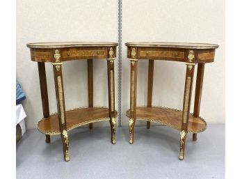 Two Similar French Style Marquetry Inlaid Kidney Shaped Tables