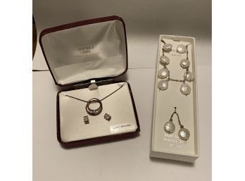 Two Boxed Sterling Silver Necklace & Earring Sets