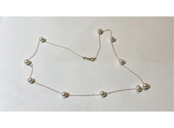 14K Gold And Pearl Necklace Earrings Set