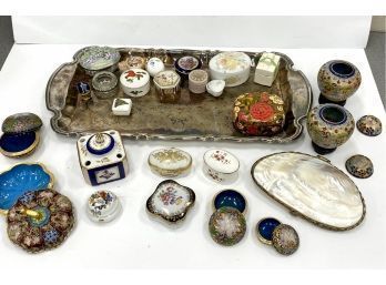 Large Collection Boxes Including French And Chinese Enamel