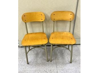 Pair New York City School Chairs Signed On Bottom Seat