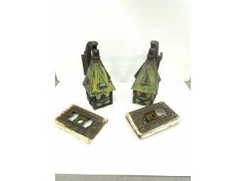 Two Vintage Slag Glass Sconces