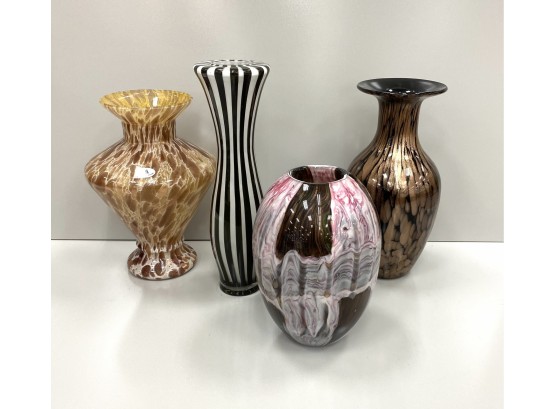 Four Murano Style Glass Vases One Signed Italy