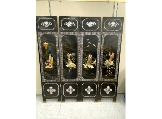 Four Asian Chinese Carved Stone  And Mother Pearl Panels