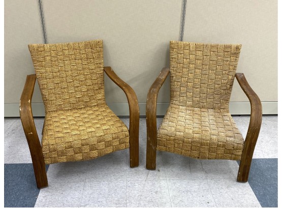 Pair French Bauhaus Mid-Century Style Armchairs