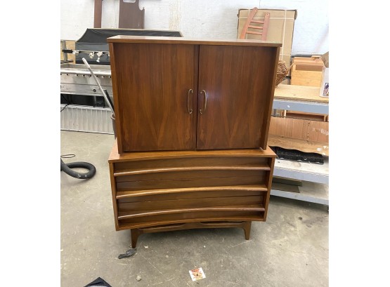 Mid-Century Modern Concave Front Walnut Tall Chest Armoire Retail $1895 1stDibs