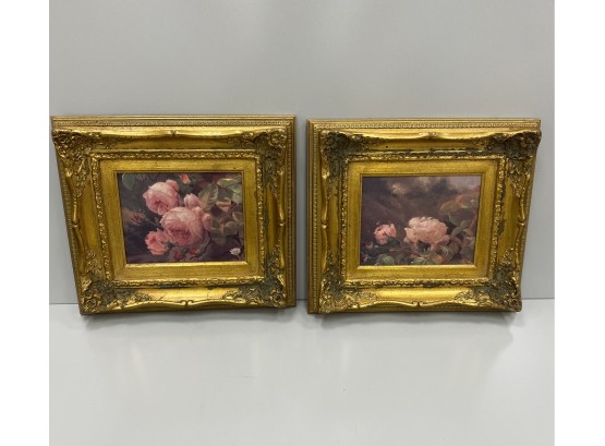 Pair Framed Rose Flowers