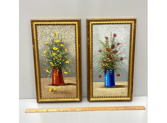 Pair Vintage Mid Century Style Paintings Signed By Artist