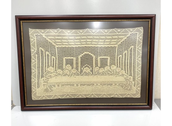 Large Vintage Framed Last Supper Crochet  42 X 31 Inches