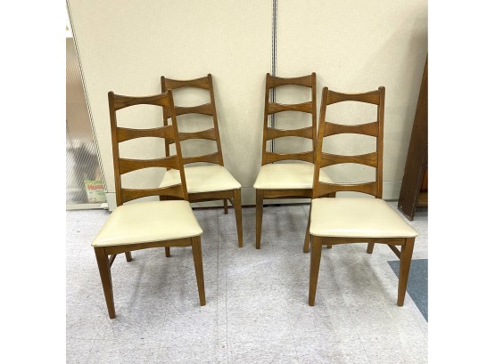 Set Four Mid Century Bow-Tie Ladderback Chairs With Vegan Leather Seats