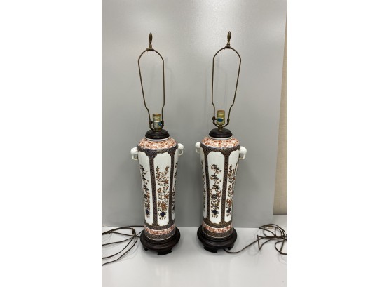 Pair Vintage Chinese Imari Chinoiserie Lamps By Knob Creek