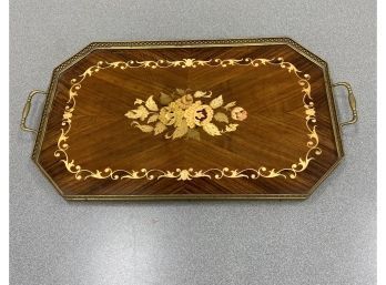 Beautiful Inlaid Marquetry And Brass Mounted Serving Tray