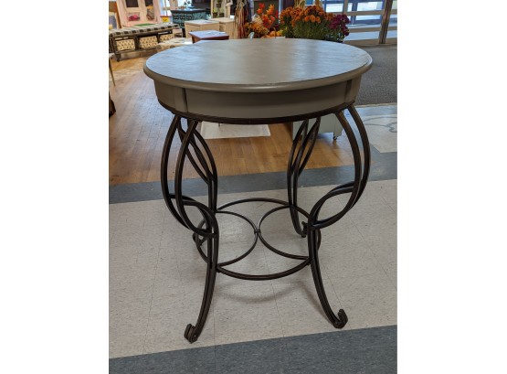 Beautifully Refinished  Pub Table With Wooden Top And Decorative Metal Legs