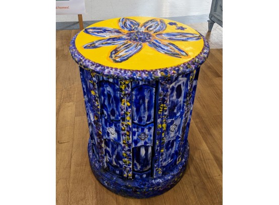 Expertly Painted By Artist Vanessa Joy Round Wood Cabinet