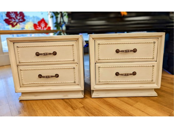 Pair Of Beautiful Refinished White Nightstands With  Double Drawers