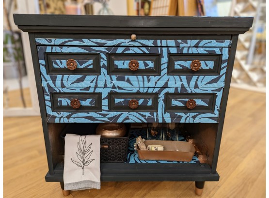 Beautiful Refinished Accent Cabinet  With Drawers And Pull Out Shelf In Teal And Black