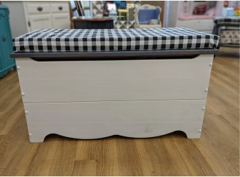 Beautiful Refinished Storage Chest With Black And White Upholstered Cushioned Top