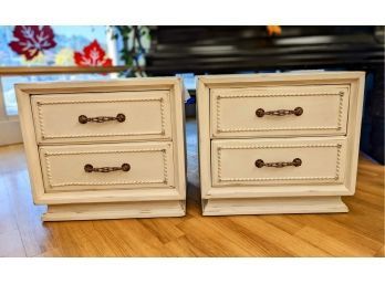 Pair Of Beautiful Refinished White Nightstands With  Double Drawers