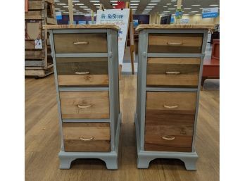 Two Beautifully Made Four Drawer  Rustic Solid Wood Side Tables