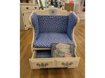 One Of A Kind, Adorable Child's Reading Bench With Upholstered Seating And Storage Drawer