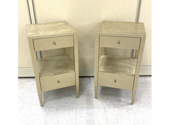 Pair Linen Wrapped Nightstand/Side Tables $1600 1stDibs