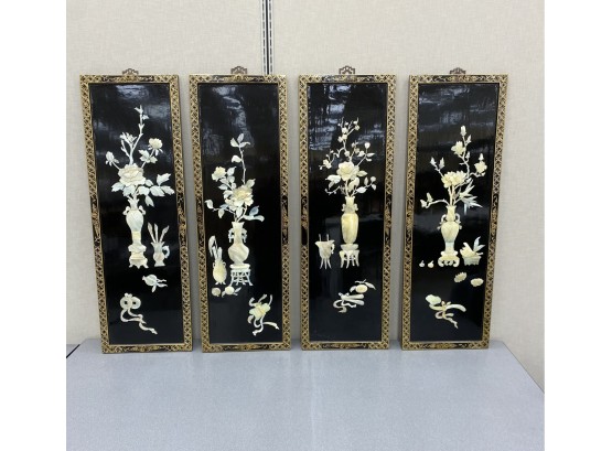 Four Asian Wall Plaques With Mother Pearl 36 X 12 Inches