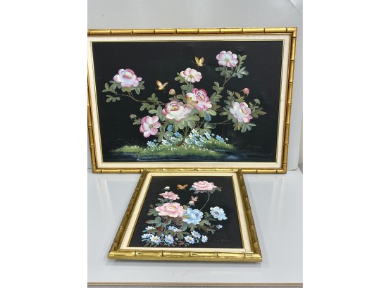 Pair Asian Style Floral   Paintings Signed CK Chan