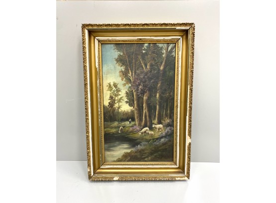 Antique Oil Painting With Retail Tag $375