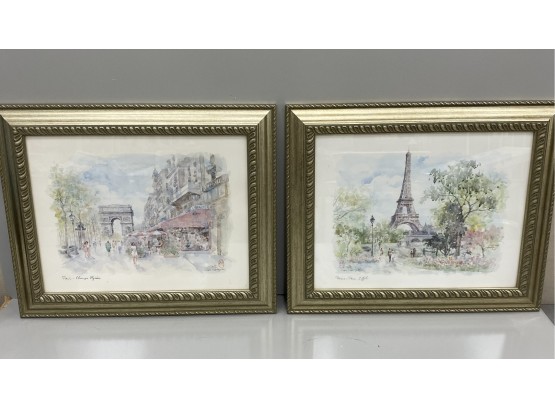 Two  French Paris Scene Artworks By Gu Gongdu