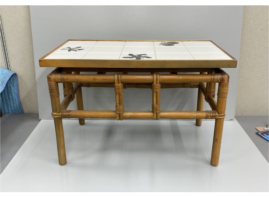 Mid Century Tile Top Rattan Table Attributed To John Wisner For Ficks Reed,