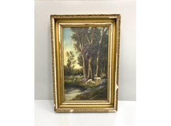 Antique Oil Painting With Retail Tag $375