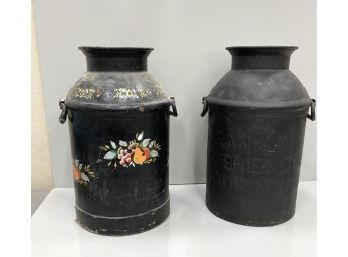 Two Vintage Paint Decorated Milk Cans