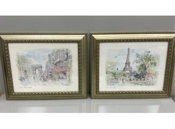 Two  French Paris Scene Artworks By Gu Gongdu