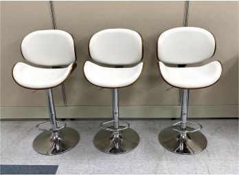 Three Laminate And Faux Leather Bar Stools