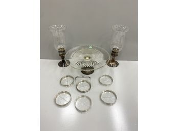 Sterling Silver Including Gorham Candlesticks With Glass Shades